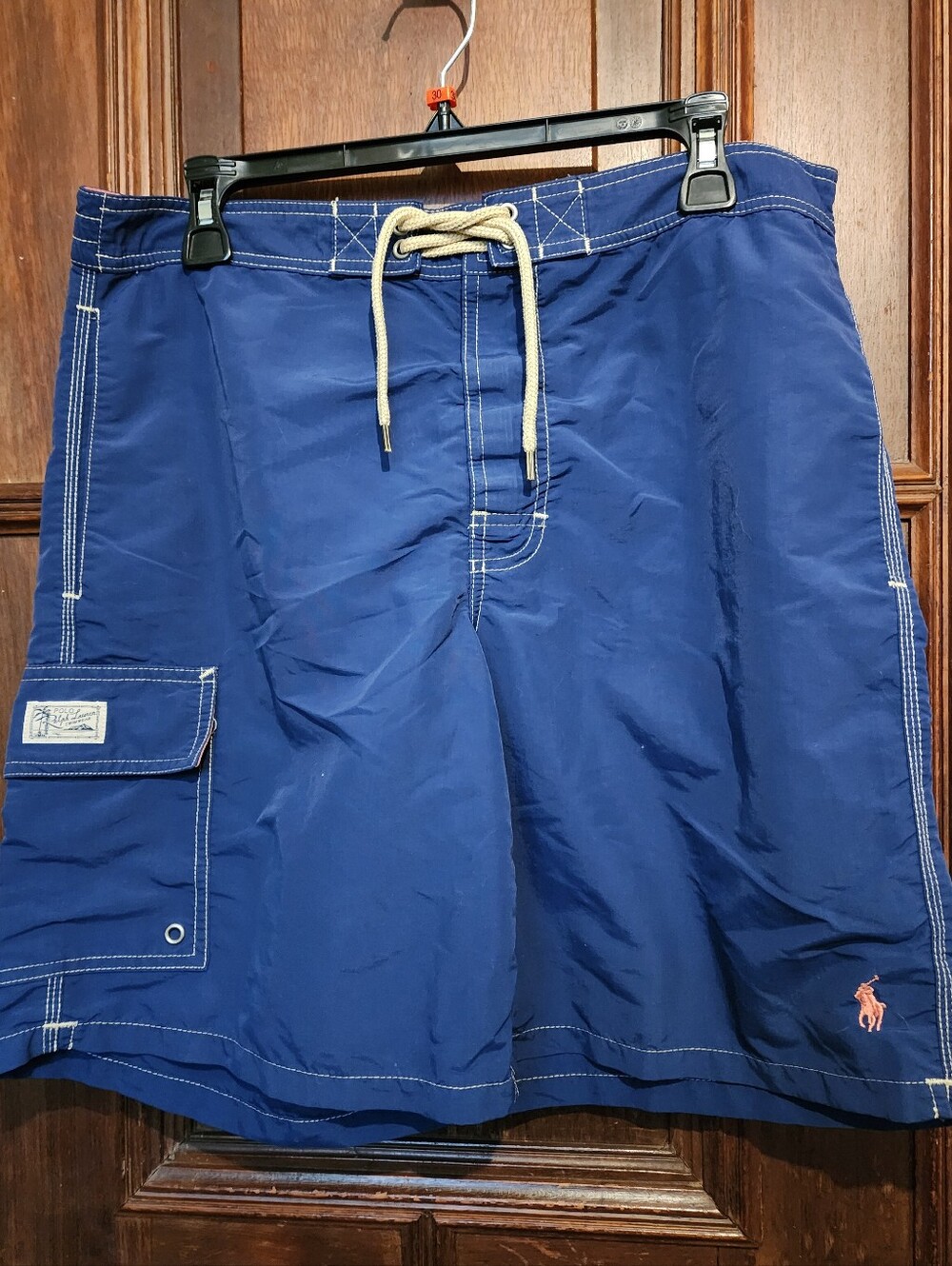 Polo Ralph Lauren Swim Trunks Mens Blue Mesh Lined Cargo Pocket Drawstring Med